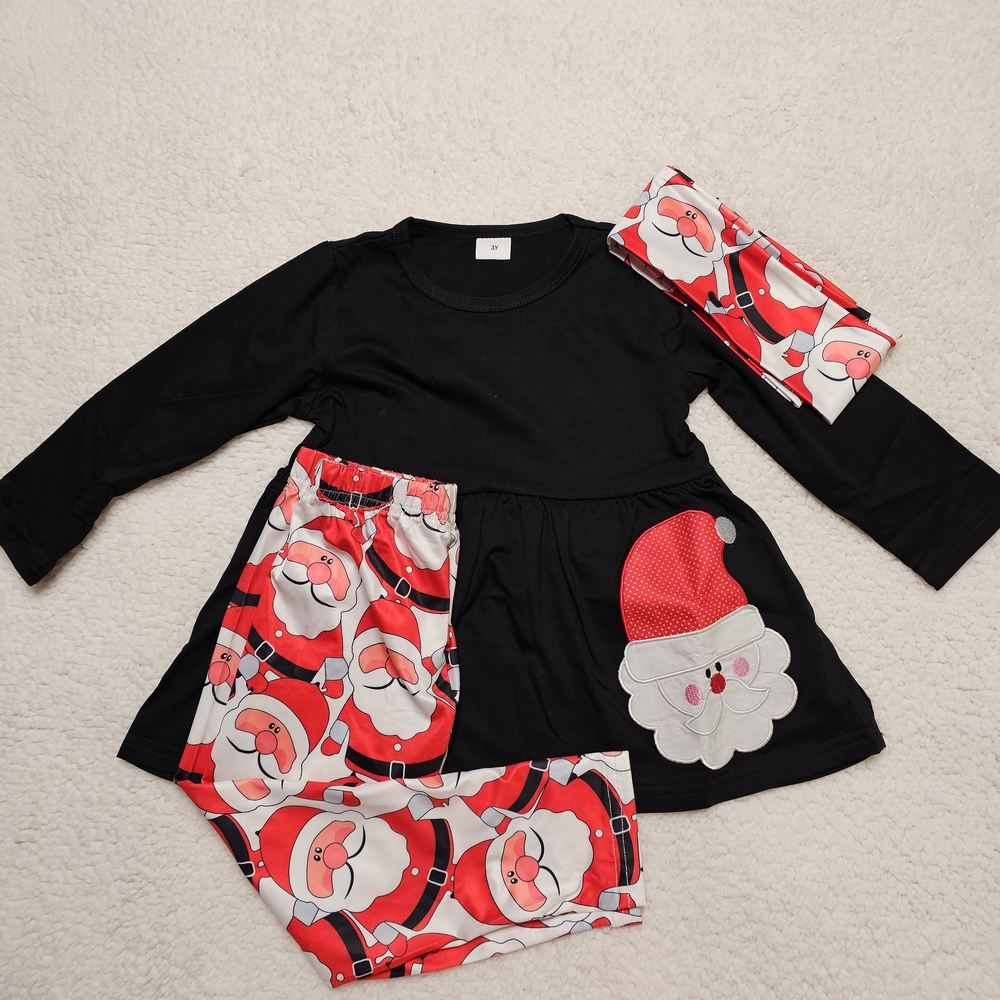 Child Girl Santa Claus Matching Set - Black and Red